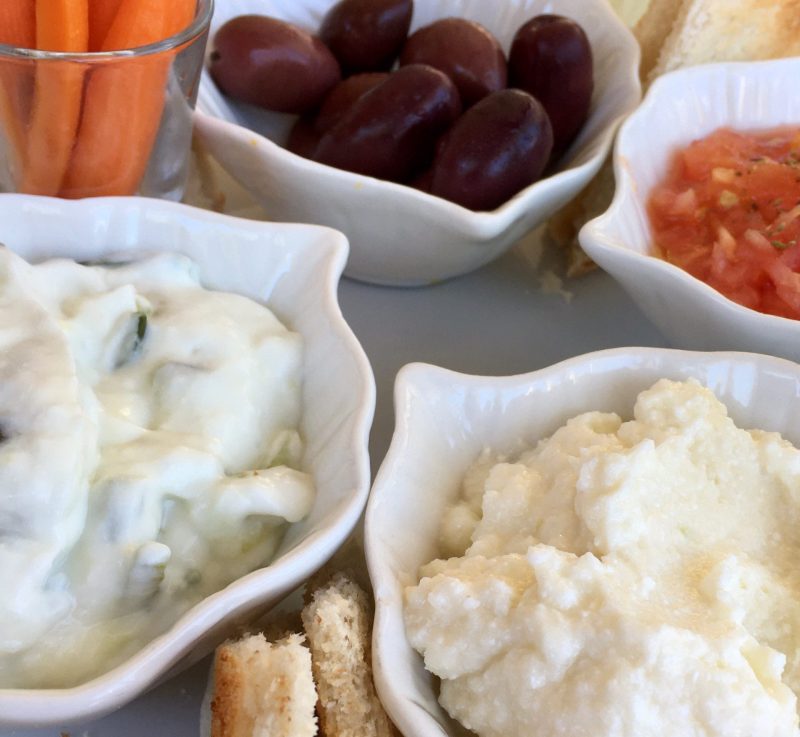 olive, tomato salsa, tzaziki